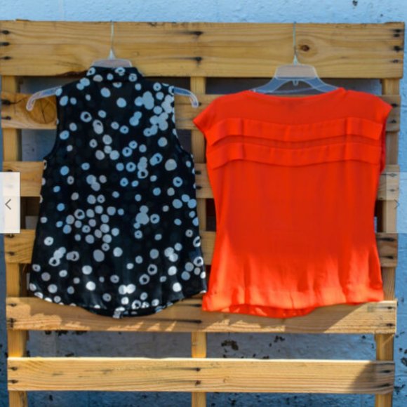 Lot of 2 Career Blouses Banana Republic LOFT Orange Ruffle Black Bow Sz XXSP - Picture 4 of 4